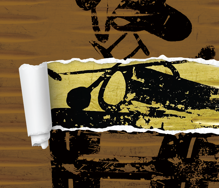 Pormenor de moeda japonesa "Oban" com rasgão}