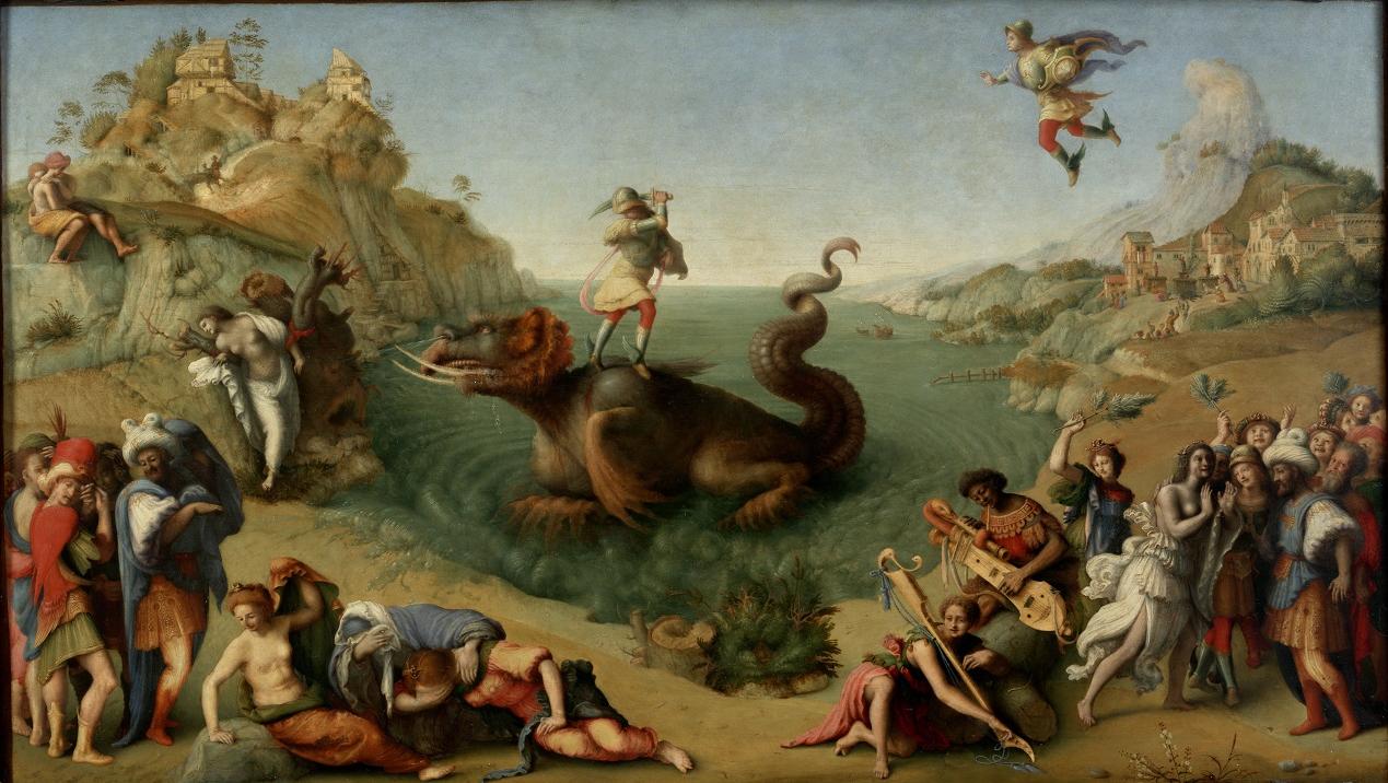 Pintura "Perseu liberta Andrómeda" do pintor italinano Piero di Cosimo (Florence 1462-1522) da Galeria Uffizi