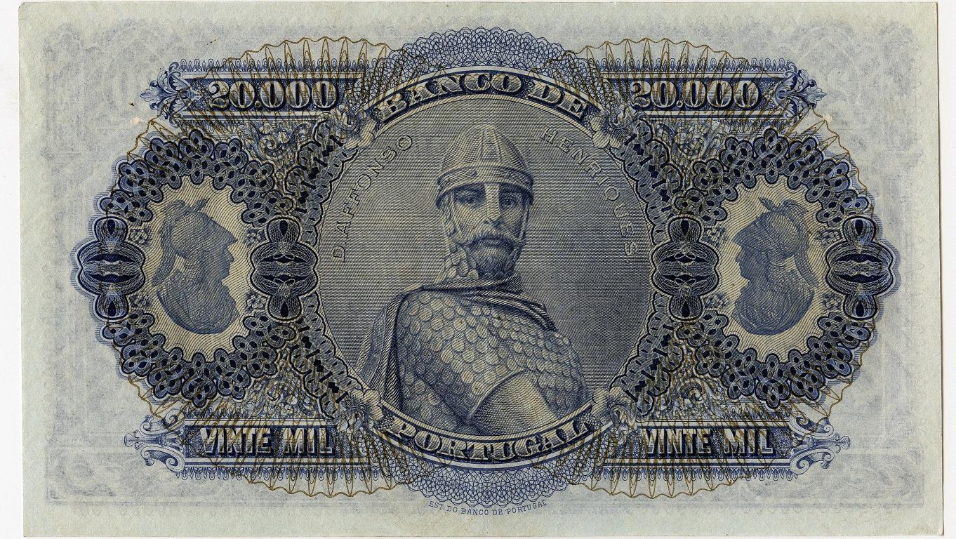 Reverso de antiga nota com o retrato de D. Afonso Henriques