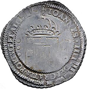 Cruzado de D. João IV com carimbo 500 coroado, orla nova e cordão
