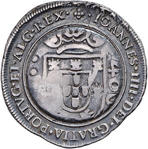 Cruzado de D. João IV com carimbo 500 coroado, orla nova e cordão